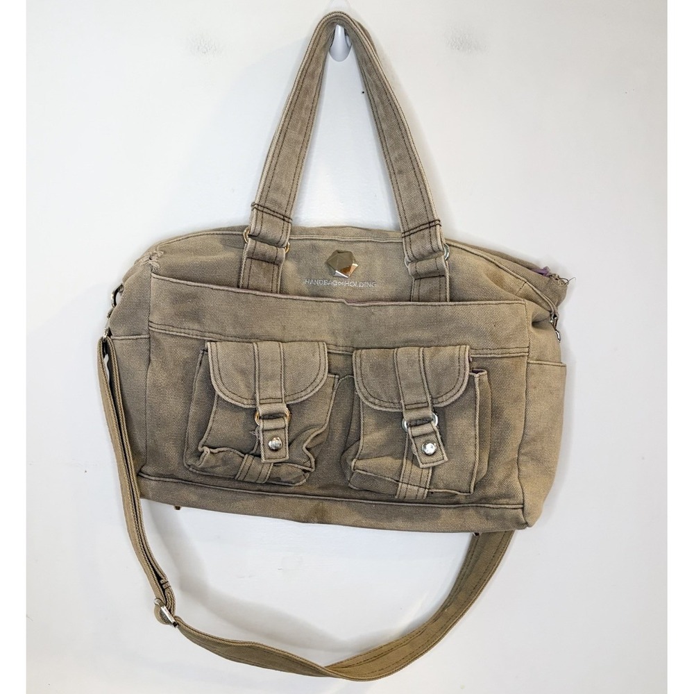 Handbag Of Holding/Thinkgeek Taupe Canvas Tote/ Messenger/Laptop Utility Bag